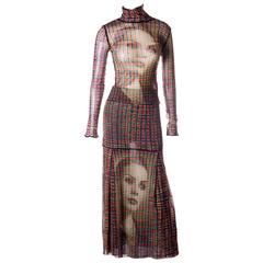 Jean Paul Gaultier Sheer Face Print Top and Skirt Set