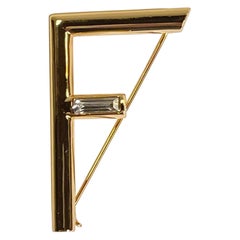 Fendi F Goldtone Metallic Brooch