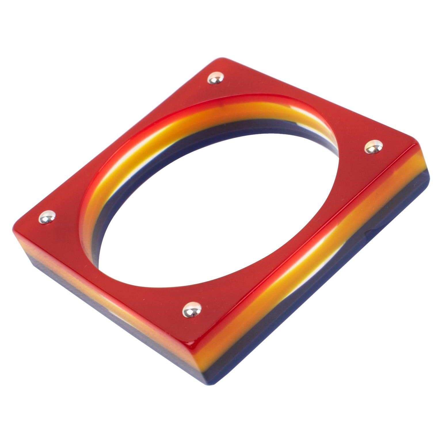 Karl Lagerfeld Red, Yellow and Blue Resin Square Bracelet For Sale