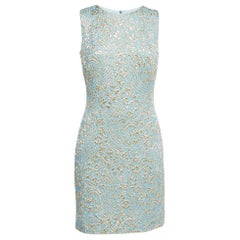 Dolce & Gabbana Blue & Gold Jacquard Silk Sleeveless Dress M