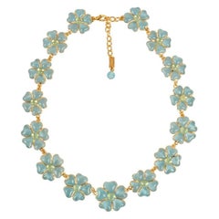 Collier Augustine bleu ciel en métal doré et pâte de verre