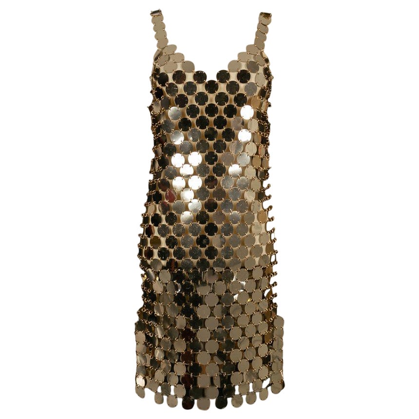 Paco Rabanne Iconic Dress in Gold Celluloid Pellets For Sale
