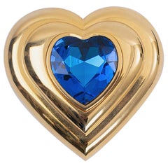 Retro Yves Saint Laurent Gilded Metal Compact in Heart Shape