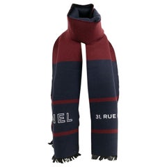 Chanel Long Cashmere Scarf in Burgundy and Blue