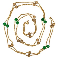 Retro Chanel Long Necklace in Gold Metal and Glass Beads