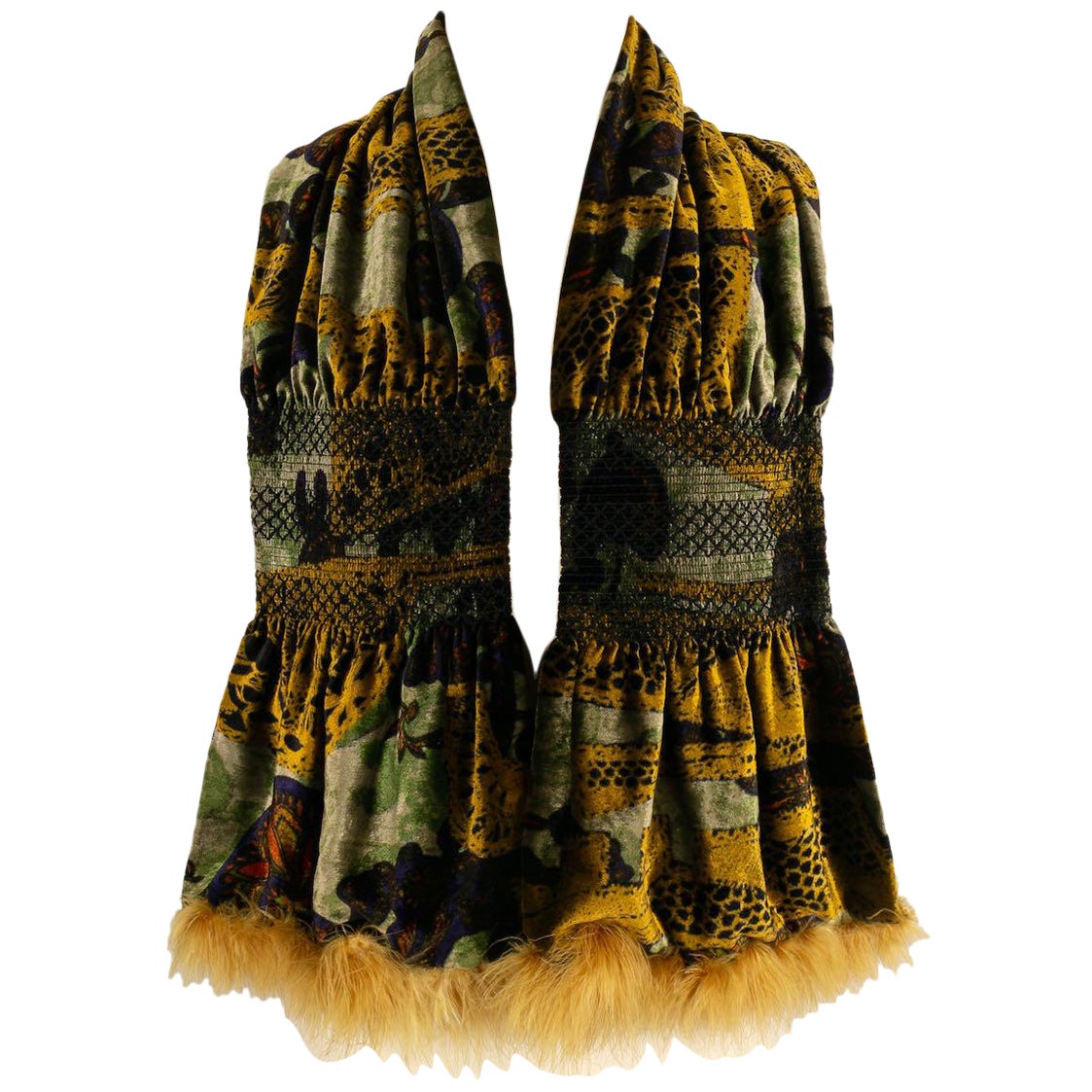Christian Lacroix Velvet Scarf in Shades of Green and Yellow For Sale