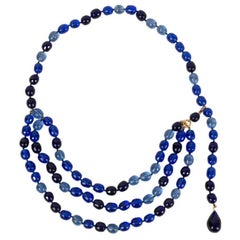 Retro Chanel Blue Glass Beads Belt Fall, 1992