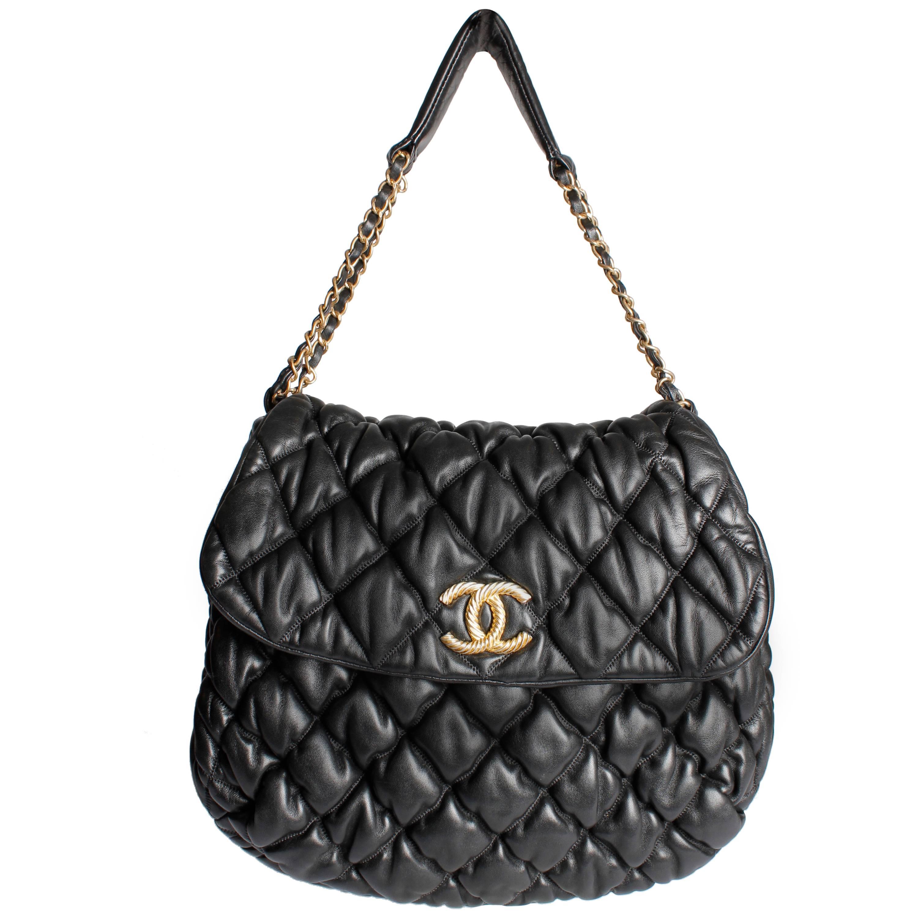 Chanel Bubble Quilted Flap Bag - black leather