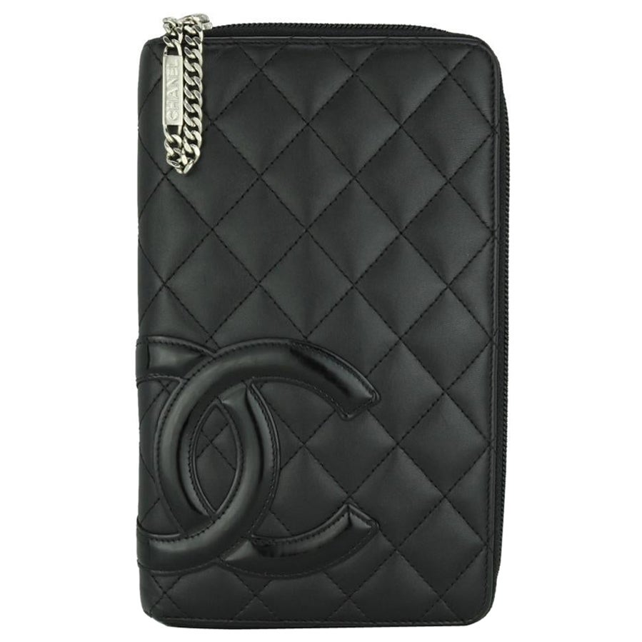 Chanel Quilted Cambon Long Zip Wallet Black Calfskin with Silver Hardware 2013