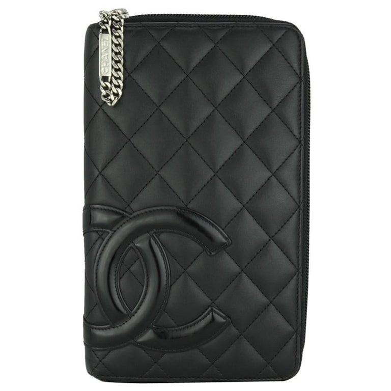 Chanel Quilted Cambon Long Flap Wallet Black Calfskin with Silver Hardware  2014 at 1stDibs