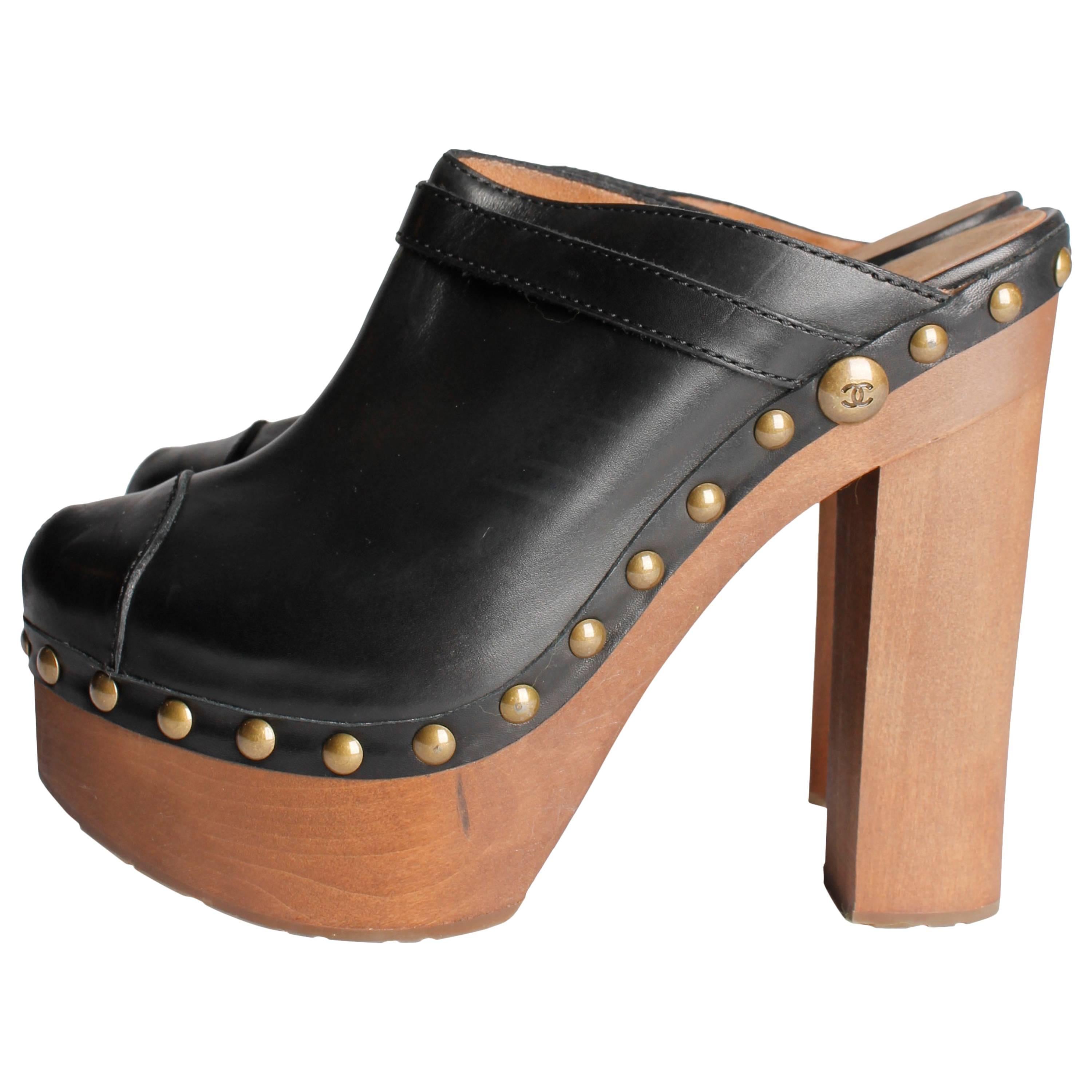 Chanel Heel Clogs - black leather
