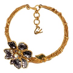 Christian Lacroix Gold Metal Necklace in Strass and Enamel