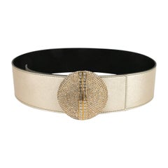 Valentino Leather Belt and Buckle Paved with Rhinestones.