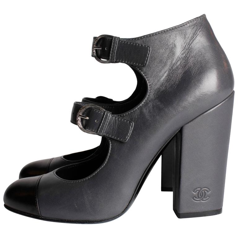 grey and black pumps