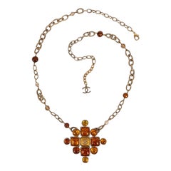Chanel Necklace in Light Gold Metal with Cross Pendant