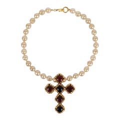 Chanel Pearl Necklace with Cross Pendant