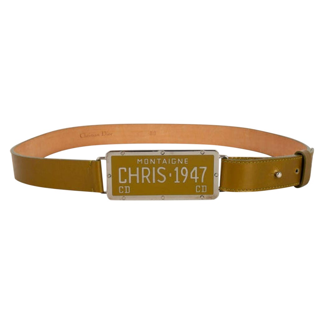 Christian Dior Khaki Patent Leather Belt, 2001 For Sale