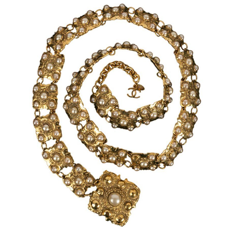 Chanel Jewel Belt in Gold Metal and Pearly Cabochons