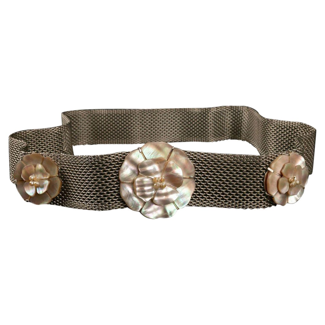 Chanel Camellia Silver Plated Belt Fall, 1998  For Sale