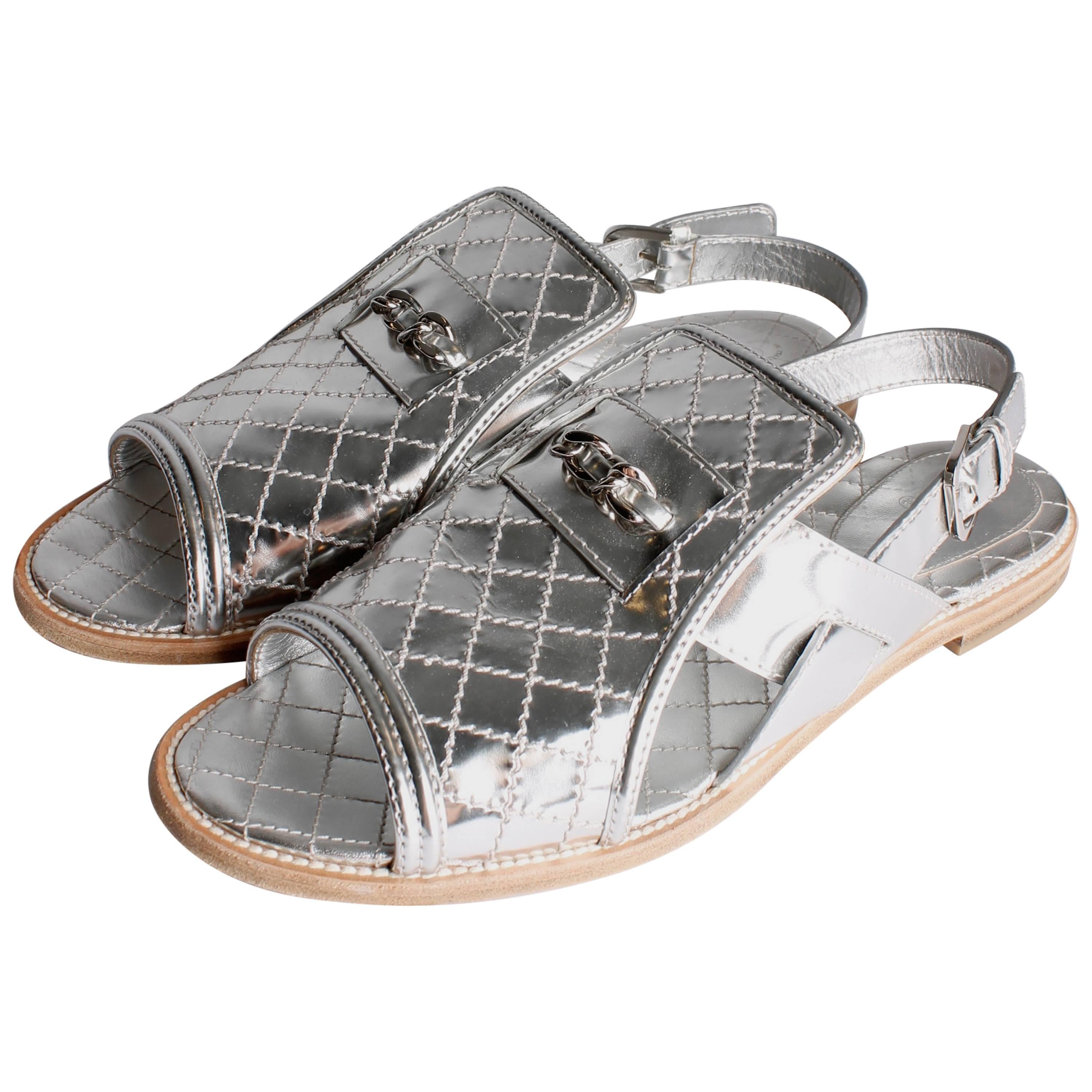 Chanel Sandals Quilted Leather - silver