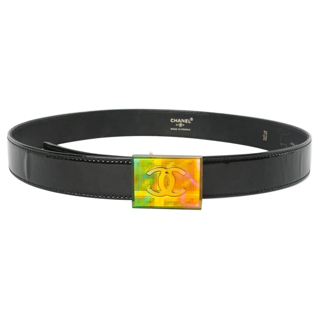 Chanel Black Leather and Gilded Metal Belt Spring-Summer Collection, 1997 For Sale