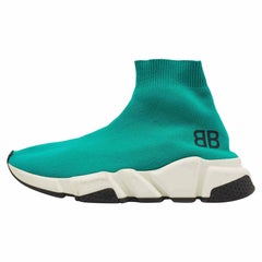 Used Balenciaga Turquoise Knit Fabric Speed Trainer Sneakers Size 35