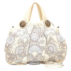 GUCCI Limited Edition Exotic Python Skin Embroidered Cream Hand Bag with Crest 