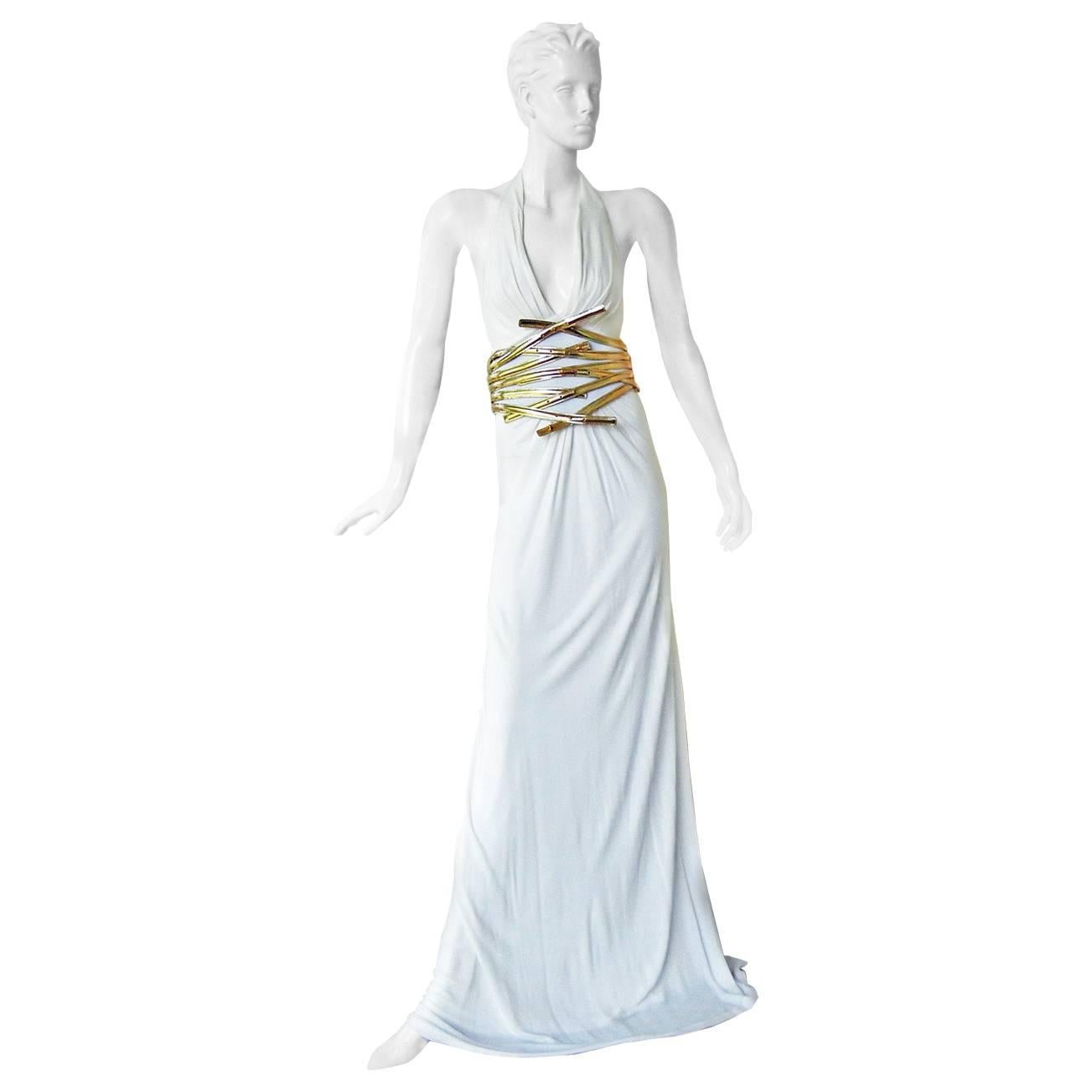 Dsquared2 Grecian Style Drape Runway Dress Gown + Fab Wide Gold Belt  New