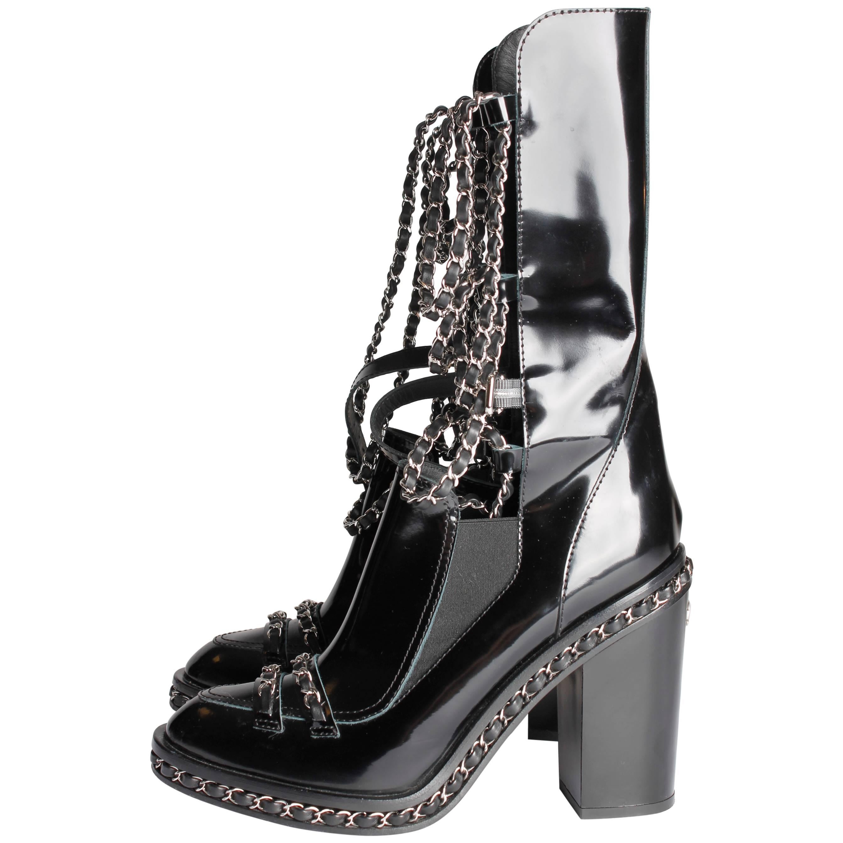 Chanel Chain Boots - black leather / silver