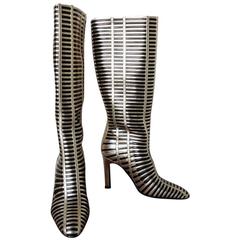 Valentino Black & Gold Lattice Lambskin Leather Runway Boots 3