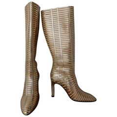 Valentino 2 Tone Gold Lattice Lambskin Leather Runway Boots 12