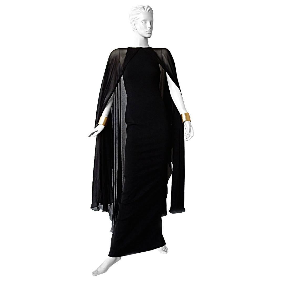 Tom Ford Signature Black Body Hugging Gown with Cape