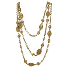 Chanel Used Plated Gold Extra Long Necklace with Crystals