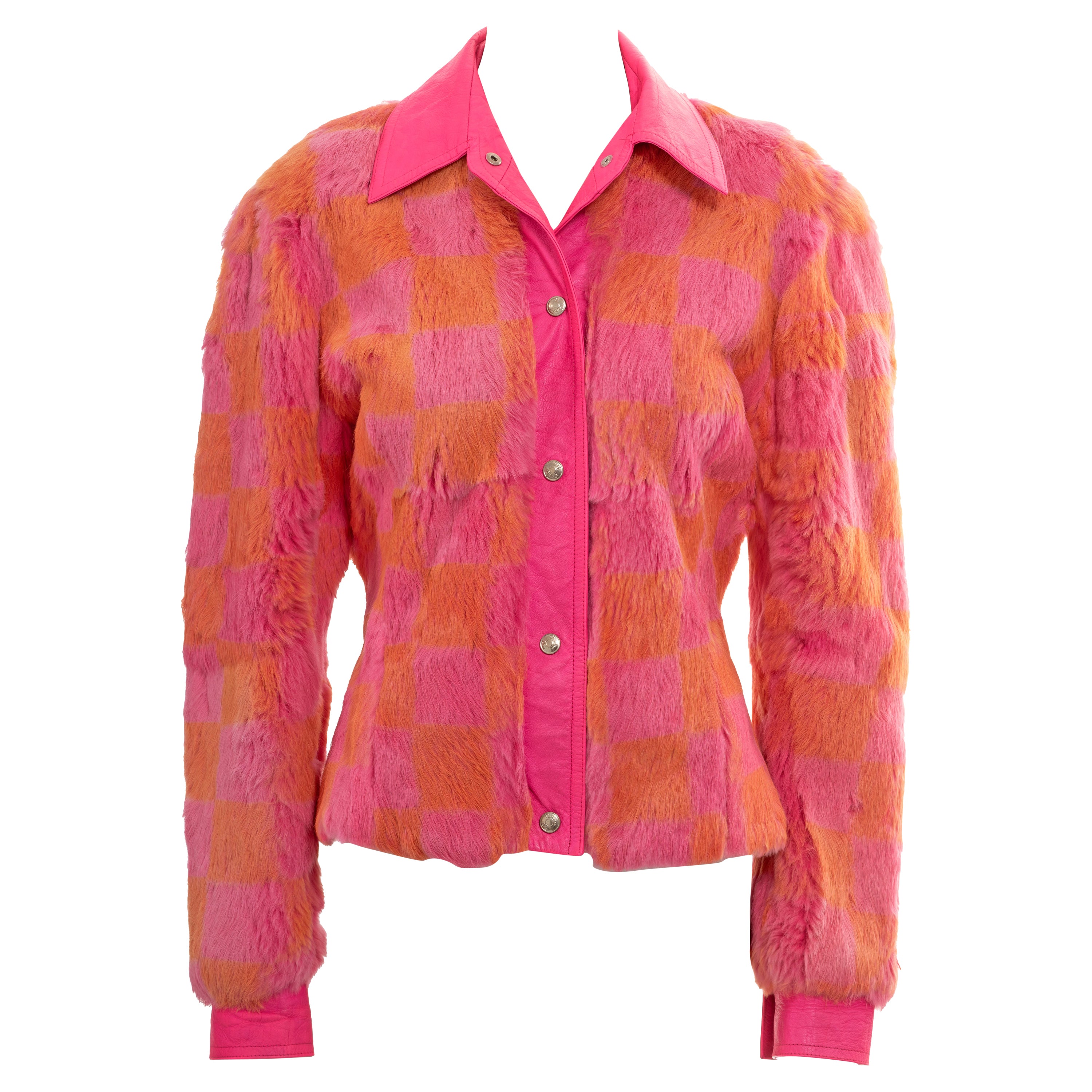 Veste chemise en fourrure rose et orange Christian Dior par John Galliano, A/H 2001 en vente