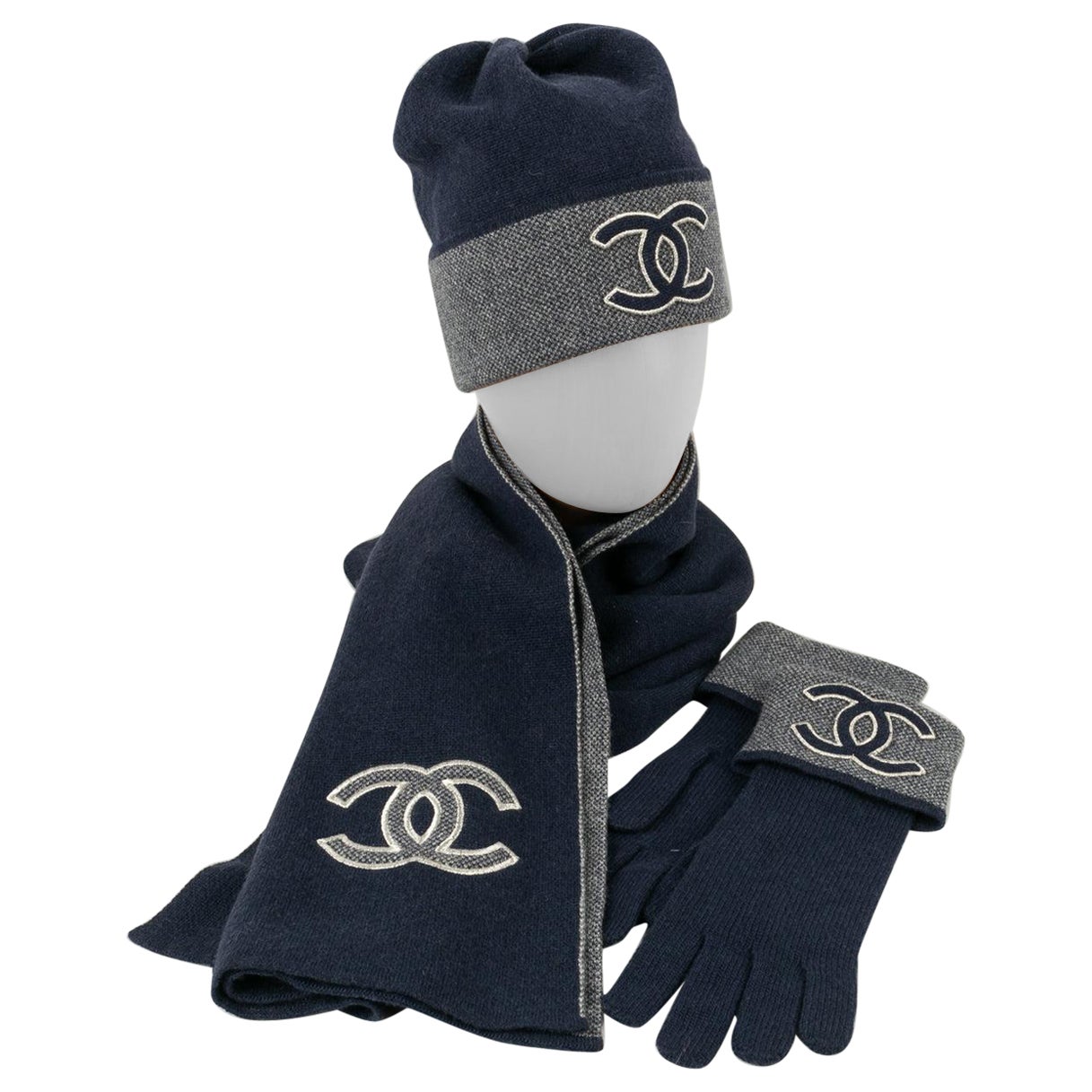 Chanel Winter Scarf, Hat, and Pair of Gloves Set For Sale at
