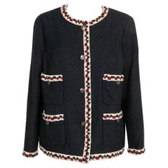 Chanel - Veste en tweed bleu foncé avec bordures en laine