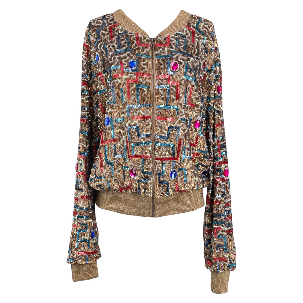 John Galliano Bombers Style Jacket in Tulle Embroidered with Sequins For Sale