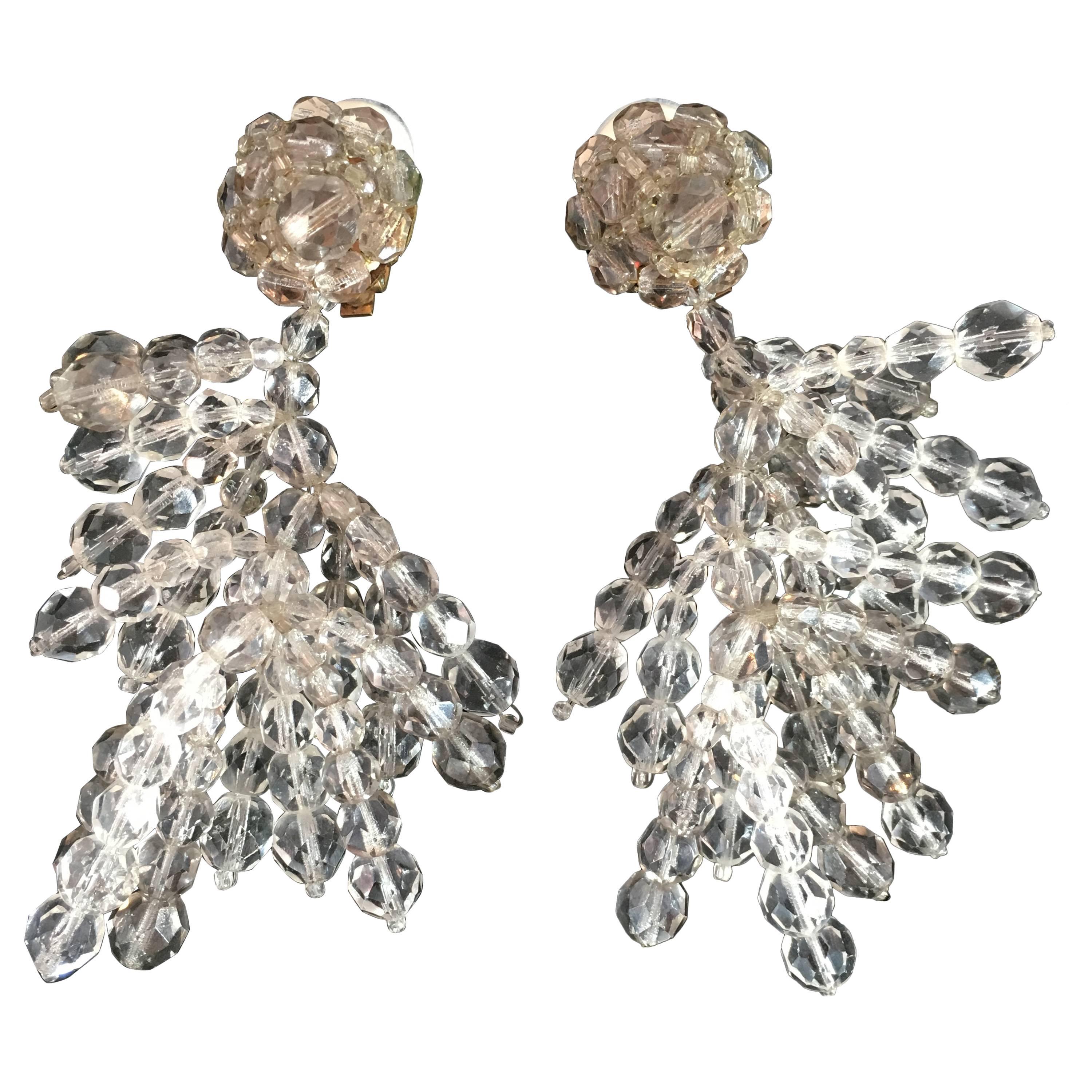 1950s Coppola e Toppo Grey and Clear Crystal Dangle Earrings For Sale