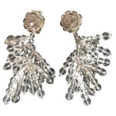 1950s Coppola e Toppo Grey and Clear Crystal Dangle Earrings