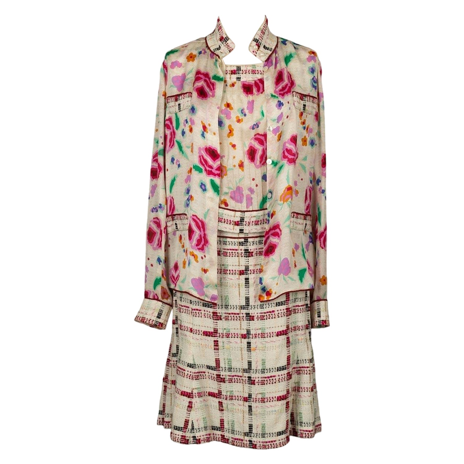 Chanel Printed Silk and Tweed Set, 2004 For Sale