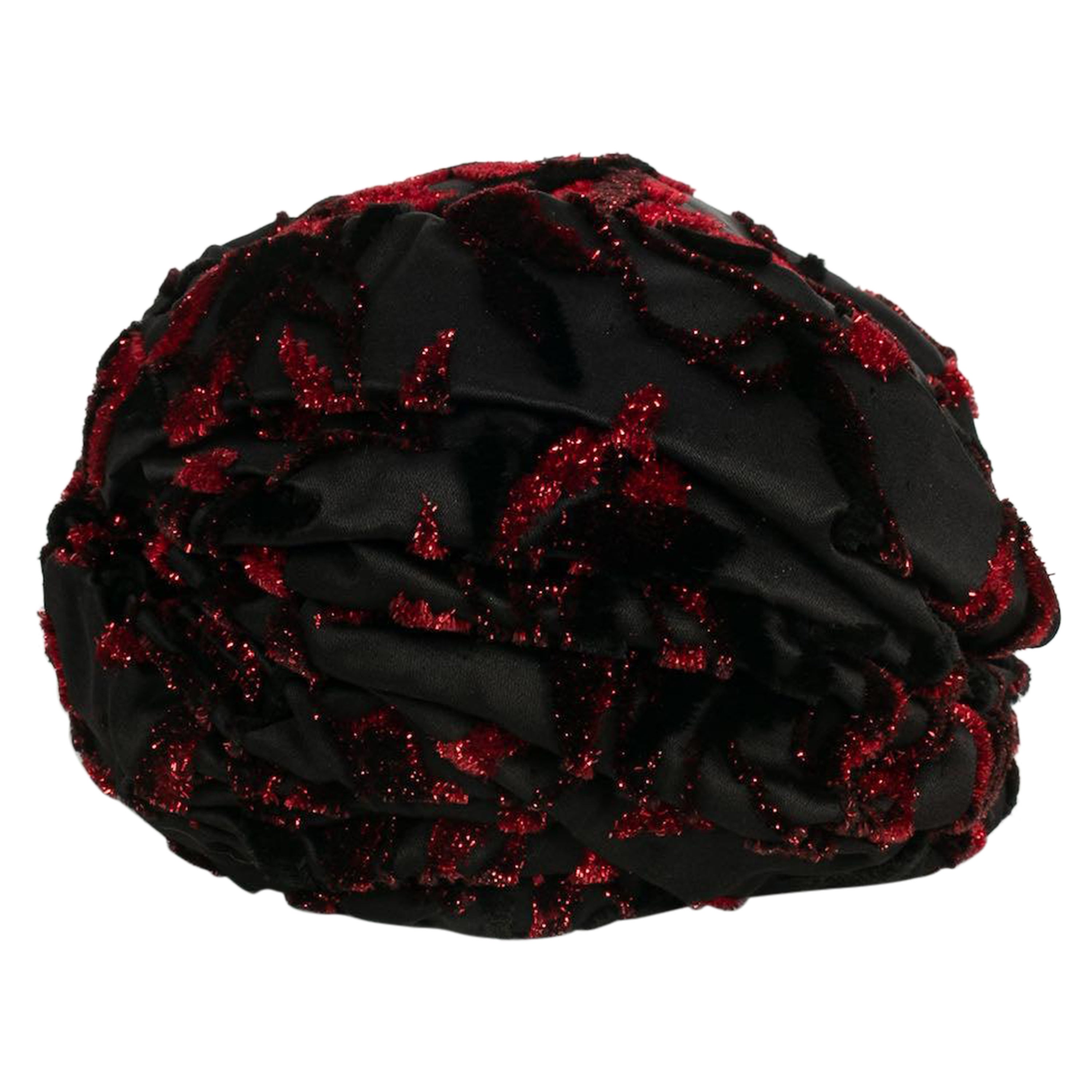 Dior Black Silk and Red Velvet Hat