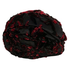 Vintage Dior Black Silk and Red Velvet Hat