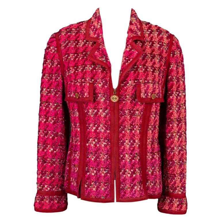 Chanel Pink Tweed Jacket in Trimmed with Braids For Sale at 1stDibs