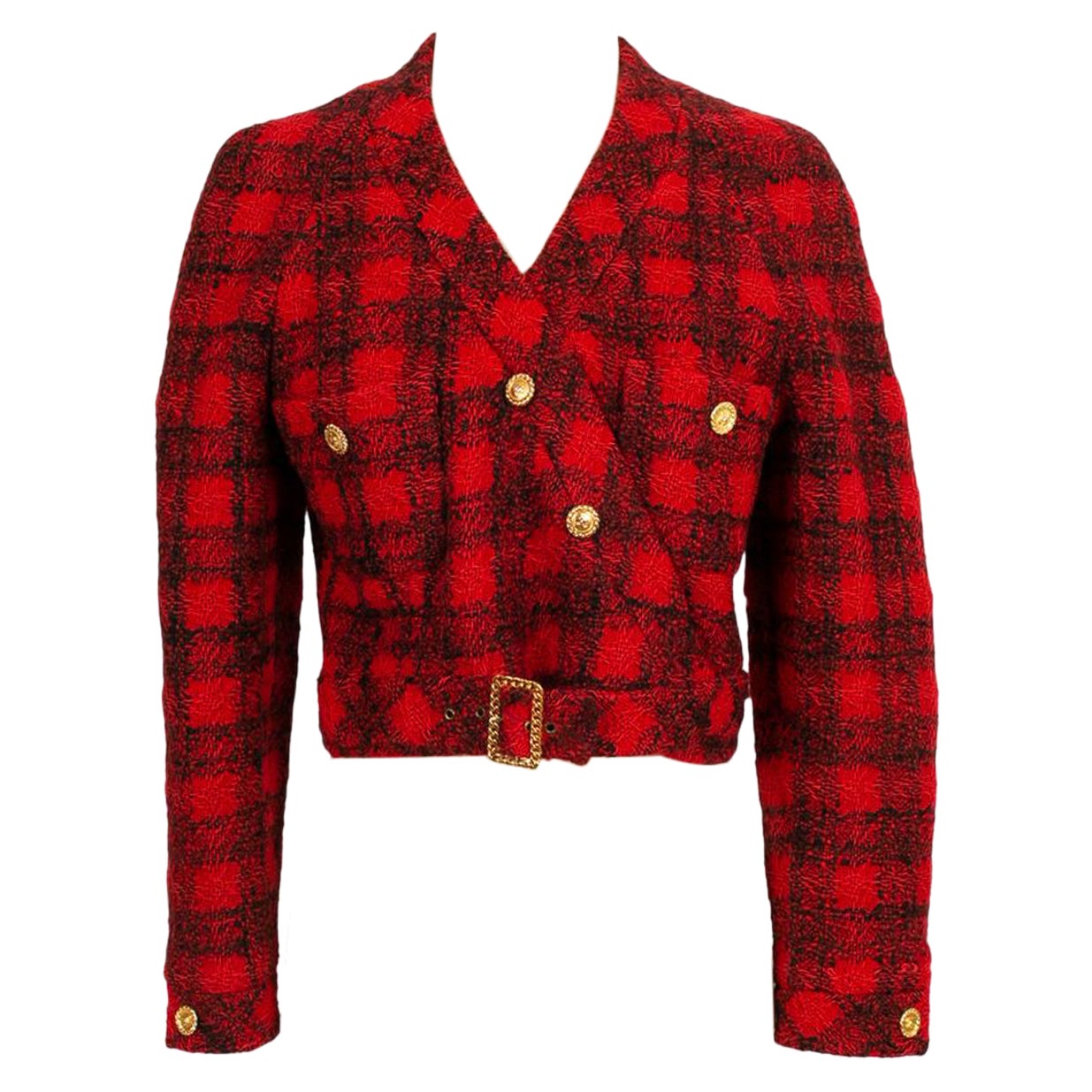 Chanel Short Jacket in Red and Black Wool