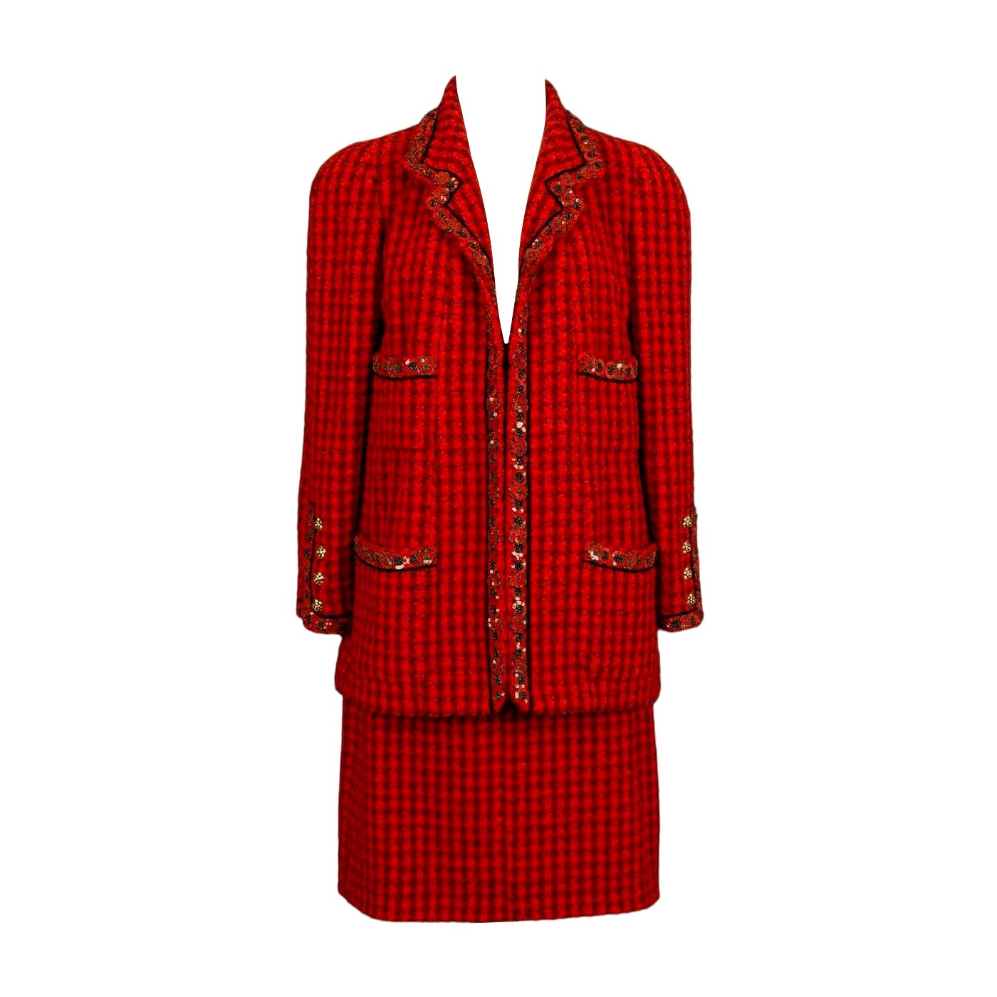 Tailleur jupe rouge et noire Chanel automne-hiver 1990/91 en vente