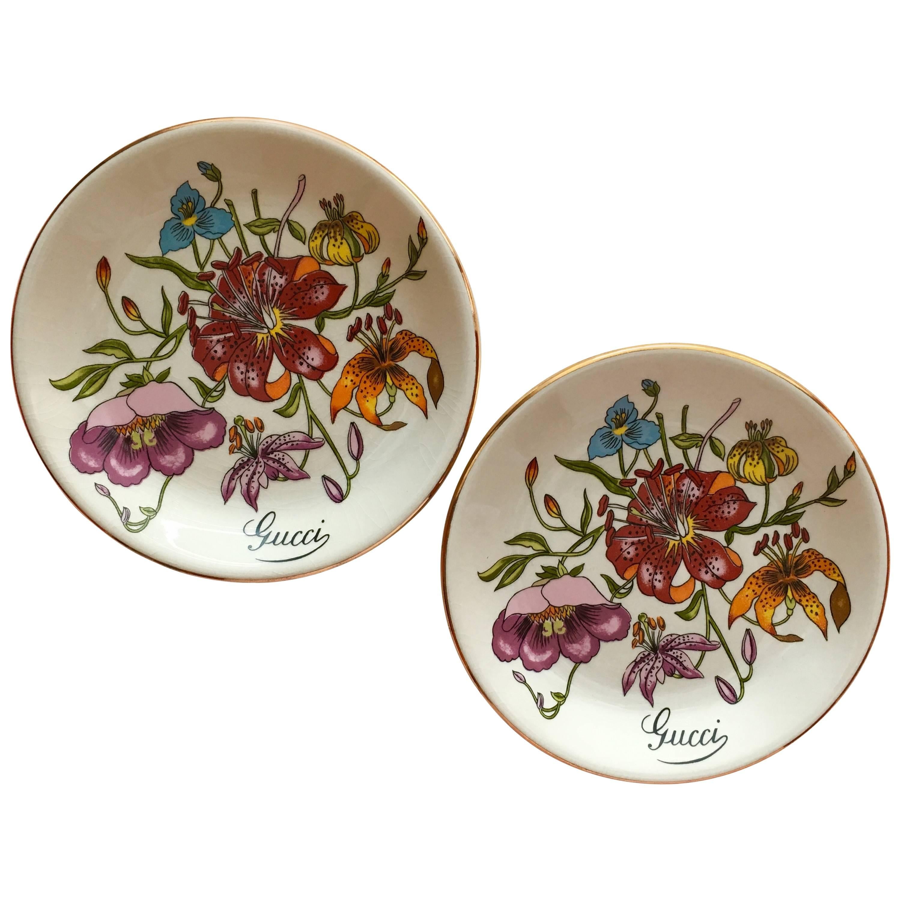 1970s Gucci Floral Trinket or Jewelry Dishes in Original Box