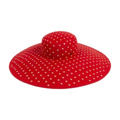 Maison Michel Red Felt Hat with Beige Metal Dots