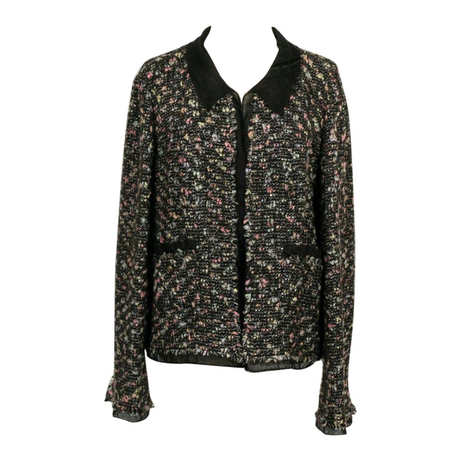 Chanel Black Jacket in Tweed and Silk For Sale