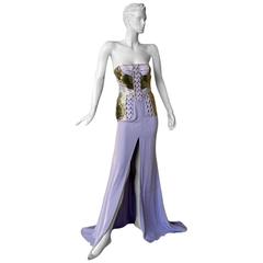 Rare Versace "Alice in Wonderland" Silk Leather & Metal Runway Collection Gown 2