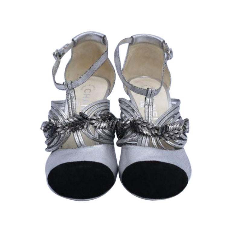 Chanel Silvery Leather Shoes, Size 38 For Sale